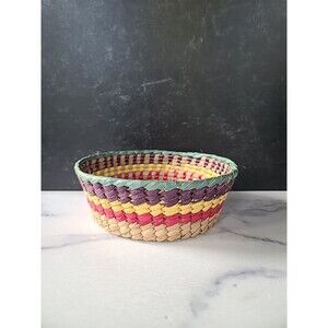 Vintage Striped Woven Basket
